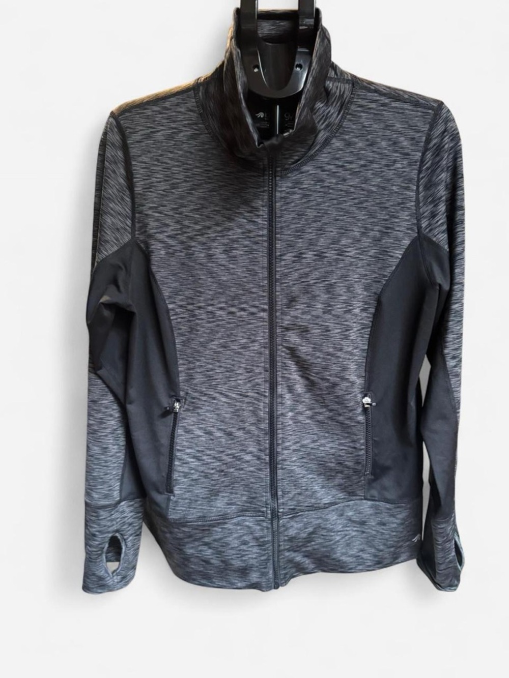 Ideology Women's Heathered Gray Full-Zip Utility Jacket with Black Panels